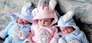 3 babies in bunny costume